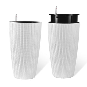 English Elm Set of 2 Faux Rattan Tall Outdoor Planters with Auto Watering and Level Monitor W3213P311467