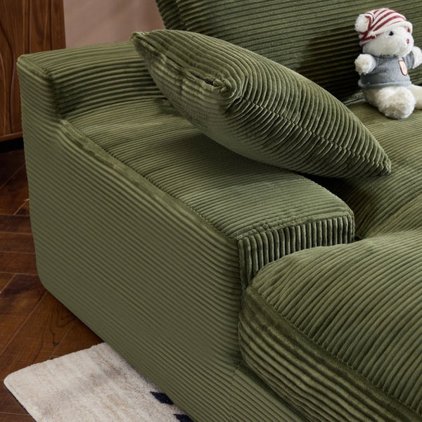 English Elm White Corduroy Compact Sofa Soft Upholstered Seating for Casual Scandinavian Living Rooms W3612S00014
