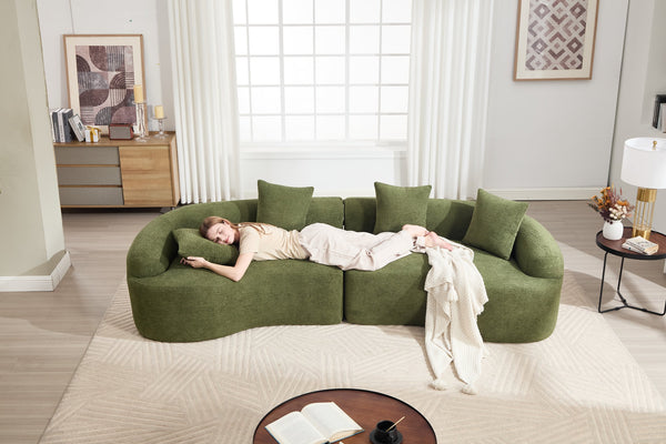 English Elm Curved Boneless Sofa modular 110" sectional with high-density foam & spring core, kid‑friendly curves, no assembly required for easy moving and cozy lounging Green W2231S00006