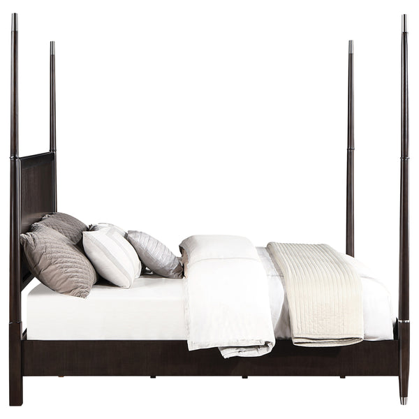 English Elm Niguel Four Poster Brown Bed with Silver Finials, Floating Headboard & Modern Low Footboard, Queen B062S01118