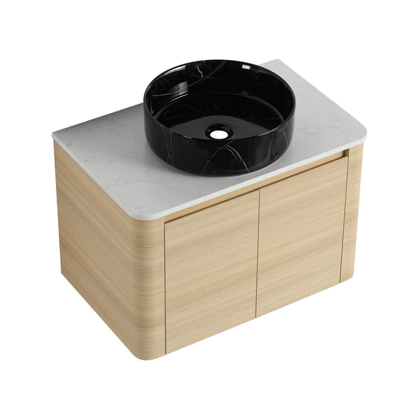 English Elm 30'' Wall-Mounted Bathroom Vanity With Soft-Close Doors, Ceramic Sink & Plywood Frame For Modern Spaces W999S00466