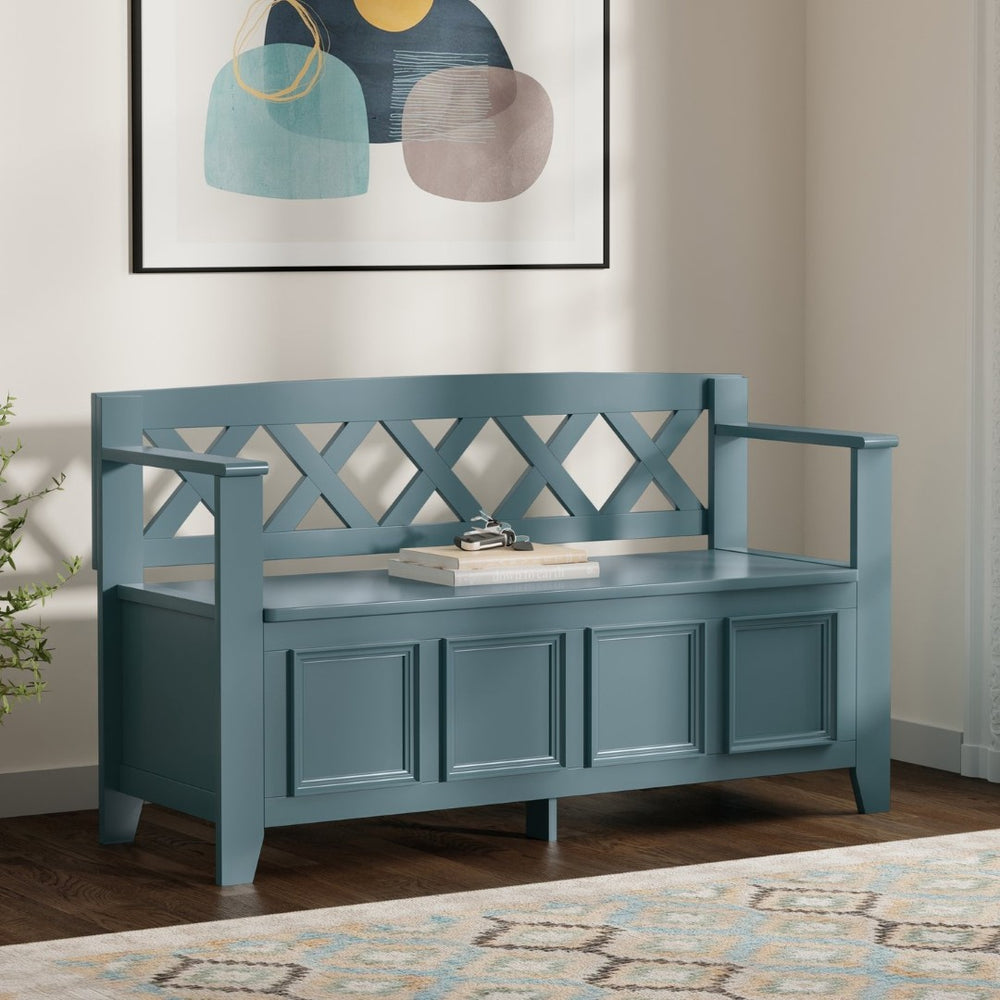 English Elm Amherst Solid Pine Entryway Bench with Hidden Storage Coastal Farmhouse Blue Finish B136P420745