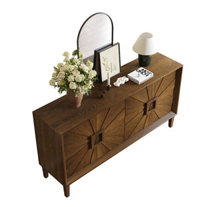 English Elm 60'' Premium Rustic American Farmhouse Credenza with Sunburst Doors, Heavy-Duty 200lb Top, Adjustable Shelves W1445P365598