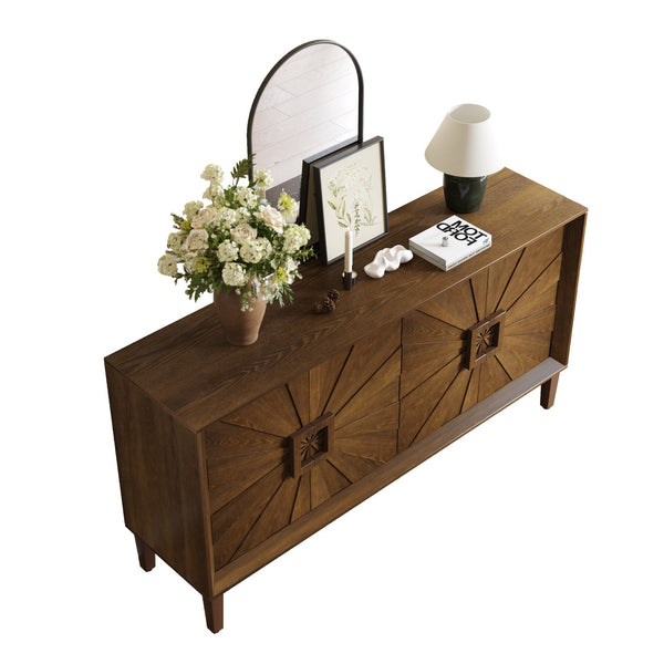 English Elm 60'' Premium Rustic American Farmhouse Credenza with Sunburst Doors, Heavy-Duty 200lb Top, Adjustable Shelves W1445P365598