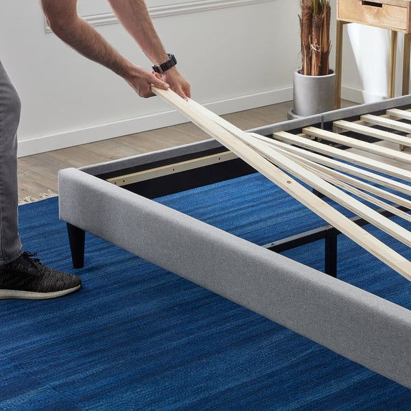 English Elm Lucid Upholstered Channel Tufted Platform Bed Full Stone — Durable 600lb Capacity, Adjustable-Base Ready B350P394841