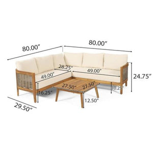 English Elm Brooklyn Outdoor 4 Piece Acacia Wood Sectional Set with Beige Cushions Teak Finish N773OS00113B
