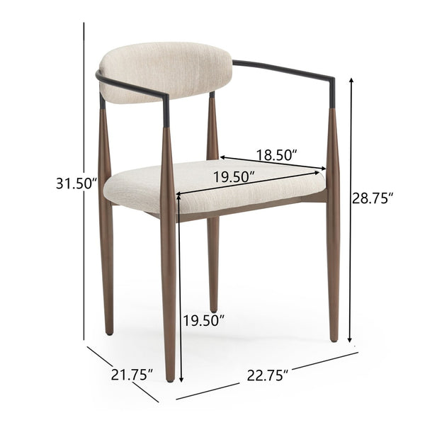 English Elm Dining Arm Chairs Set of 2 Gold Accent Iron Frame Upholstered Modern Minimalist Beige+Black N771P392272H