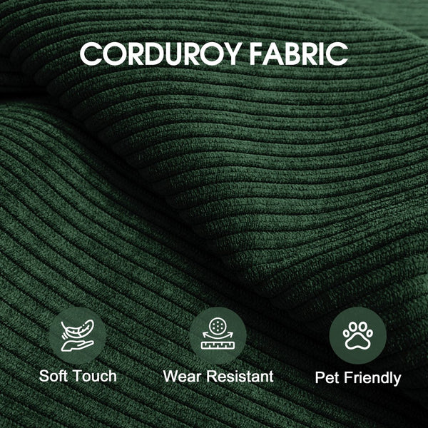 English Elm 78.8" Compression Sofa Convertible Floor Bed with Corduroy Fabric, No-Assembly Modular Futon, Supportive Backrest and Armrests Green W2824P373432