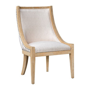 English Elm Upholstered Reclaimed Wheat Dining Chair with Nailhead Trim, Solid Wood Frame, 300 lb Capacity, Polyester Upholstery B035P256569
