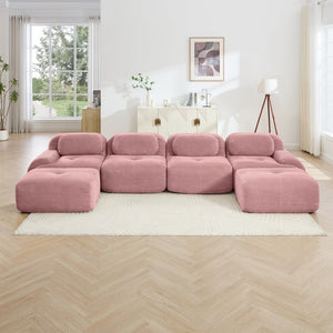 English Elm U-shaped Modular Sectional Corduroy Sofa with Ergonomic Armrests for Living Rooms W714S01412