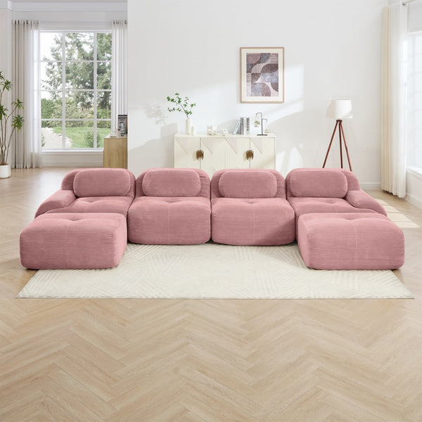 English Elm U-shaped Modular Sectional Corduroy Sofa with Ergonomic Armrests for Living Rooms W714S01412