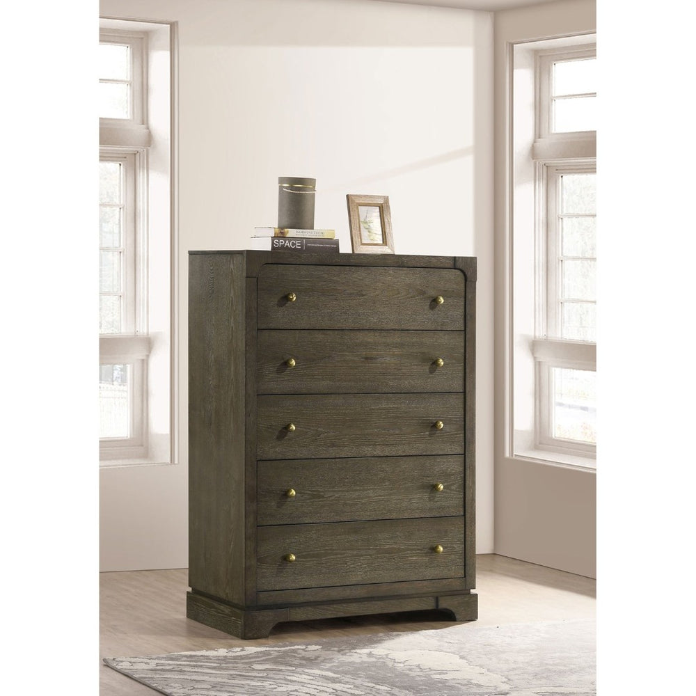 English Elm Harbington Five Drawer Chest Dark Cocoa Finish Brass Hardware Transitional Bedroom B062P441398