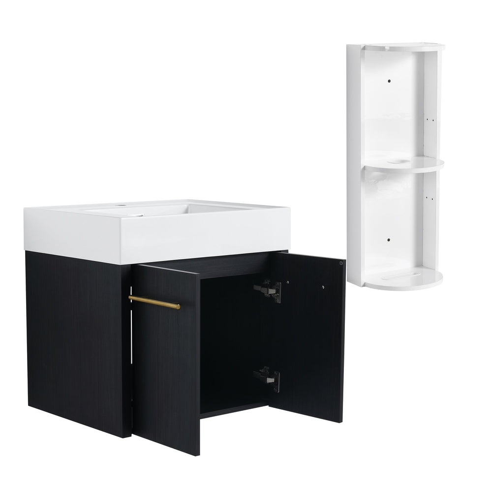 English Elm 24 Inch Wall-Mounted Bathroom Vanity Set With Thick Resin Sink & Three-Tier Storage Rack Design W999S00365