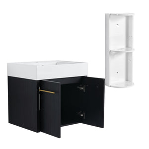 English Elm 24 Inch Wall-Mounted Bathroom Vanity Set With Thick Resin Sink & Three-Tier Storage Rack Design W999S00365