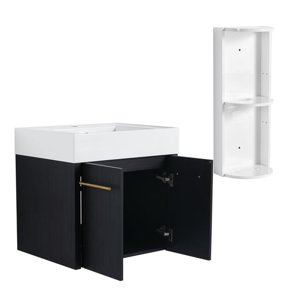 English Elm 24 Inch Wall-Mounted Bathroom Vanity Set With Thick Resin Sink & Three-Tier Storage Rack Design W999S00365
