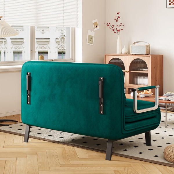 English Elm 39″ Convertible Chair Bed with Adjustable Backrest & Pillow, Steel-Frame Sleeper Chair for Small Spaces Comfortable Multifunctional Lounge Sofa Antique Green W1767P192816