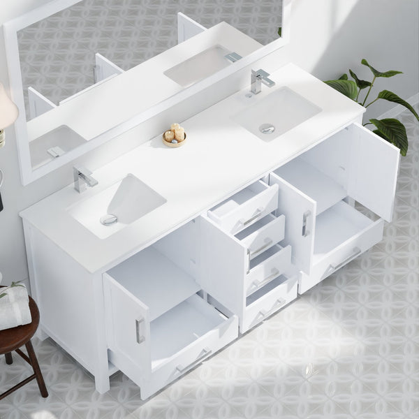 English Elm White Double Bath Vanity 72" W x 22" D with Cultured Marble Top, Soft-Close Drawers & 70" Mirror B2731S00792