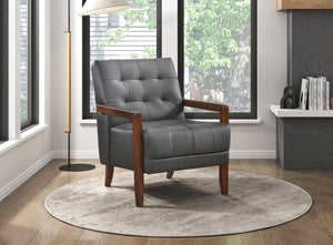 English Elm Modern Tufted Leather Accent Chair with Walnut Wood Frame, Upholstered Seat, Compact Stylish Design Dark Gray 28 L x 21 W x 25.75 H B011P271926