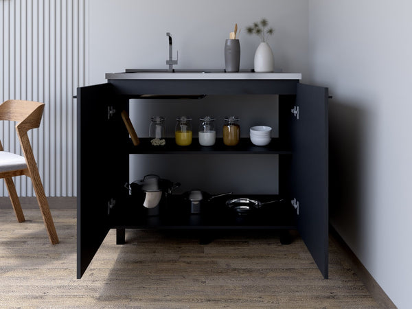 English Elm Utility Sink Cabinet Stainless Steel Basin Freestanding Farmhouse Storage Unit B092S00152