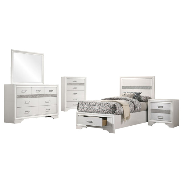 English Elm Annie Glam Twin Storage Bed Set with Crystal Hardware Glitter Panels and Jewelry Drawers White B062S01608