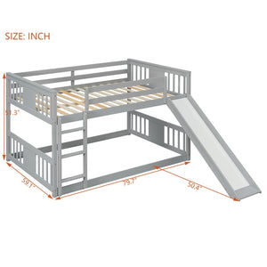 English Elm Full Over Kids Bunk Bed with Built-in Slide Ladder Pine Frame Gray Finish LT100208AAE