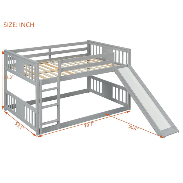 English Elm Full Over Kids Bunk Bed with Built-in Slide Ladder Pine Frame Gray Finish LT100208AAE