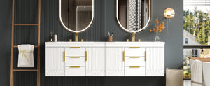 English Elm 72'' Wall Mounted Bathroom Vanity with 4 Drawers & Double Cabinets, Waterproof MDF, Smooth Slide Rails White N710SS00009K
