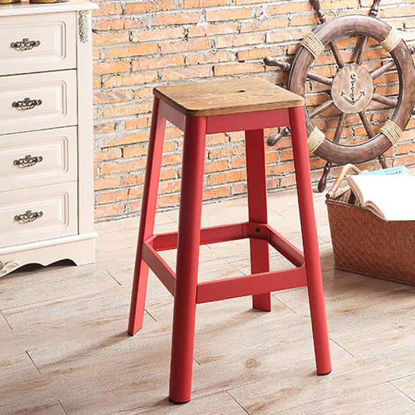 English Elm Natural Pine Backless Bar Stool Solid Wood Seat Red Metal Legs Kitchen Island B062P189222