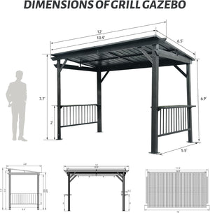 English Elm 6.5x12FT Hardtop Grill Gazebo – Sloped Galvanized Steel Roof, Sturdy Steel Frame, Dual Shelves & Hooks Gray W1859S00117