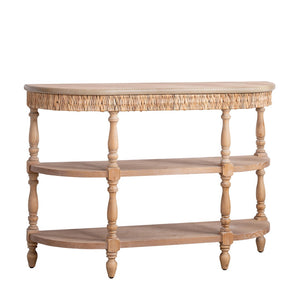 English Elm Handcrafted Oval Console Table Woven Corn Husk Trim Spindle Legs Three Tier Entryway W2729P298160