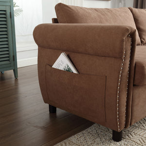 English Elm U_Style Convertible 2-in-1 Sofa Bed Sleeper with Large 63"x70.9" Mattress, Retro Rivet Accent Design Brown W2705S00020