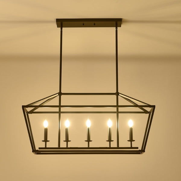 English Elm 5-light Industrial Farmhouse Chandelier Matte Black Metal Linear Pendant for Kitchen Island W5008P465021