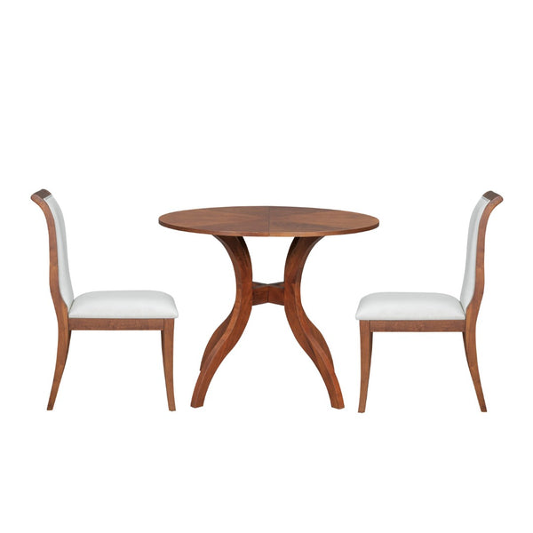 English Elm Walnut Dining Table Set: Charming 39.4" Round Table & 2 Upholstered Chairs For Cozy Dining Spaces TWSET-GRACIA2D-GIGA