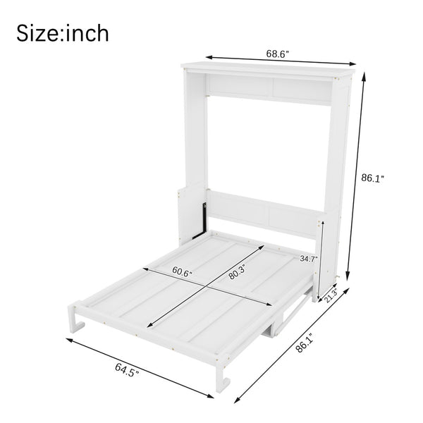 English Elm Queen Murphy Wall Bed with Integrated Desk Gas Strut Lift White Cabinet for Small Spaces White W504S00216