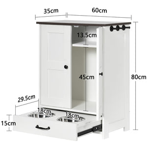 English Elm Dog Feeding Station Cabinet with Pull Out Bowls Storage Hooks White Pet Organizer W1687P205402