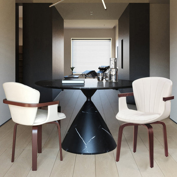 English Elm Mid-Century Bentwood Swivel Dining Chairs Set Of 2 - Stylish Pu Leather Accent Chairs For Any Space N842P290039K