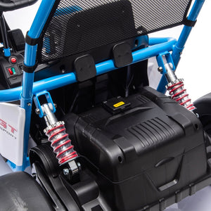 English Elm 24v Dual Motor Kids Go Kart with Drift Mode Roll Cage and Rear Suspension Ages 6 to 12 Blue W1578P454056