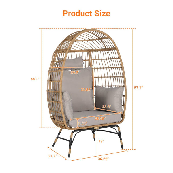 English Elm Wicker Egg Chair Oversized Pe Rattan with Cushion for Patio Balcony Porch W874P266326