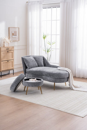English Elm 58'' Chenille Chaise Lounge with Footstool Pocket Spring Comfort for Bedroom Living Room W2363S00089