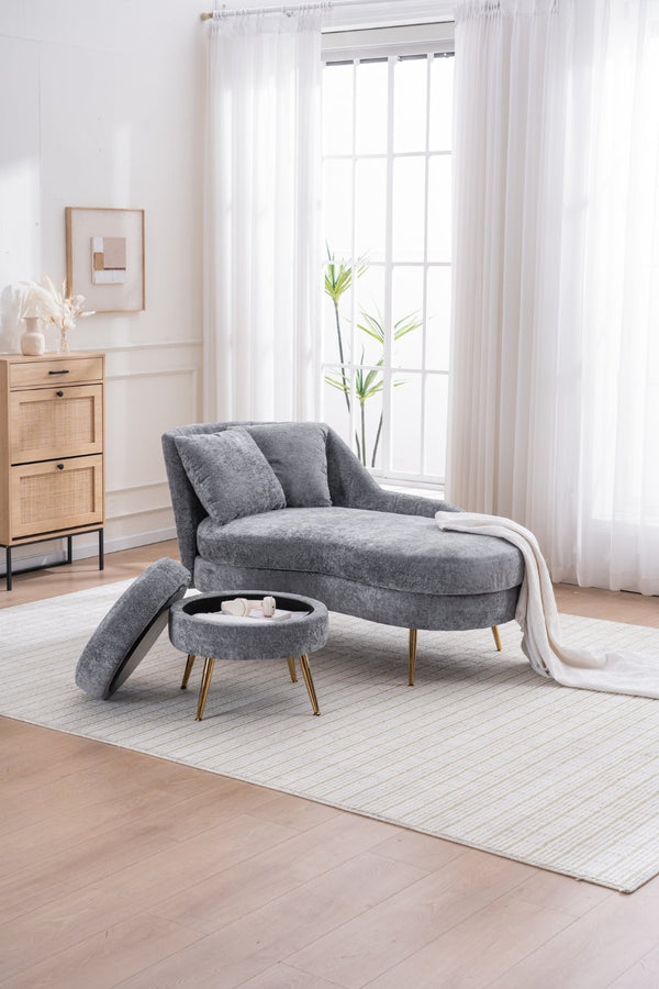 English Elm 58'' Chenille Chaise Lounge with Footstool Pocket Spring Comfort for Bedroom Living Room W2363S00089