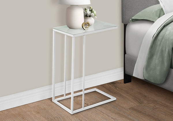 English Elm Accent C-Table with Frosted Tempered Glass Top and Sleek Metal Base for Living Room Snacks and Devices White 26 L x 13 W x 5 H B2710P219167