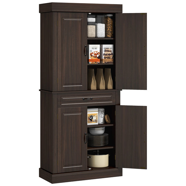 English Elm Homcom 71" Freestanding Kitchen Pantry With 4 Doors, Stylish Storage, Versatile Organization Solution W2225S00050