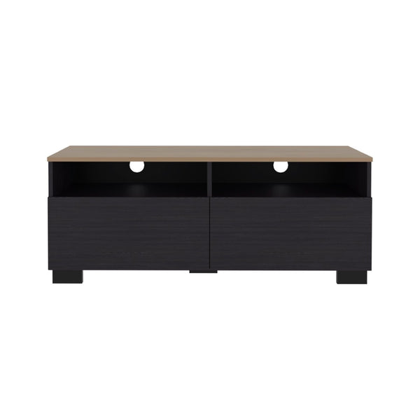 English Elm Tanner Low Profile Tv Stand with Open Shelves Two Tone Wood Finish Media Console B092P439923