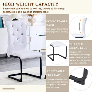 English Elm Luxury Pu Upholstered Dining Chair Set of 4 with Channel Stitching and Metal Legs White W1512P491878