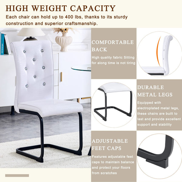 English Elm Luxury Pu Upholstered Dining Chair Set of 4 with Channel Stitching and Metal Legs W1512P491879