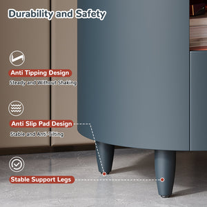 English Elm Christopher Knight Home® - Contemporary Round Nightstand with Drawer & Open Shelf, Curved Bedside Table with Leather Handles Blue 22 L x 22 W x 19.75 H N761P285708C