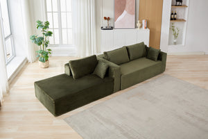 English Elm Compression Sectional Couch – Cozy Green Corduroy L-Shaped Sofa With Chaise For Small Spaces & Lounging W3723S00003