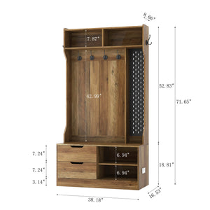 English Elm Hall Tree Entryway Organizer with 6 Hooks, Storage Bench & Open Shelves for Shoes and Coats Brown 58.46 L x 21.85 W x 6.5 H W1321P190219