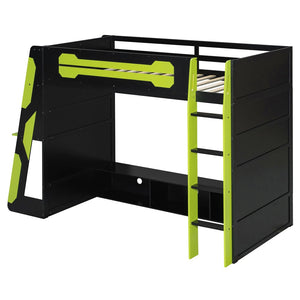 English Elm Twin Gaming Loft Bed with Desk Rgb Lighting and Multi-tier Shelves for Teen Rooms Green LT000160AAG