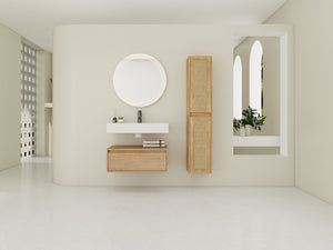 English Elm 30 Inch Wall-Mounted Bathroom Vanity With Resin Sink & Soft Close Drawers - Modern Storage Solution W999S00354